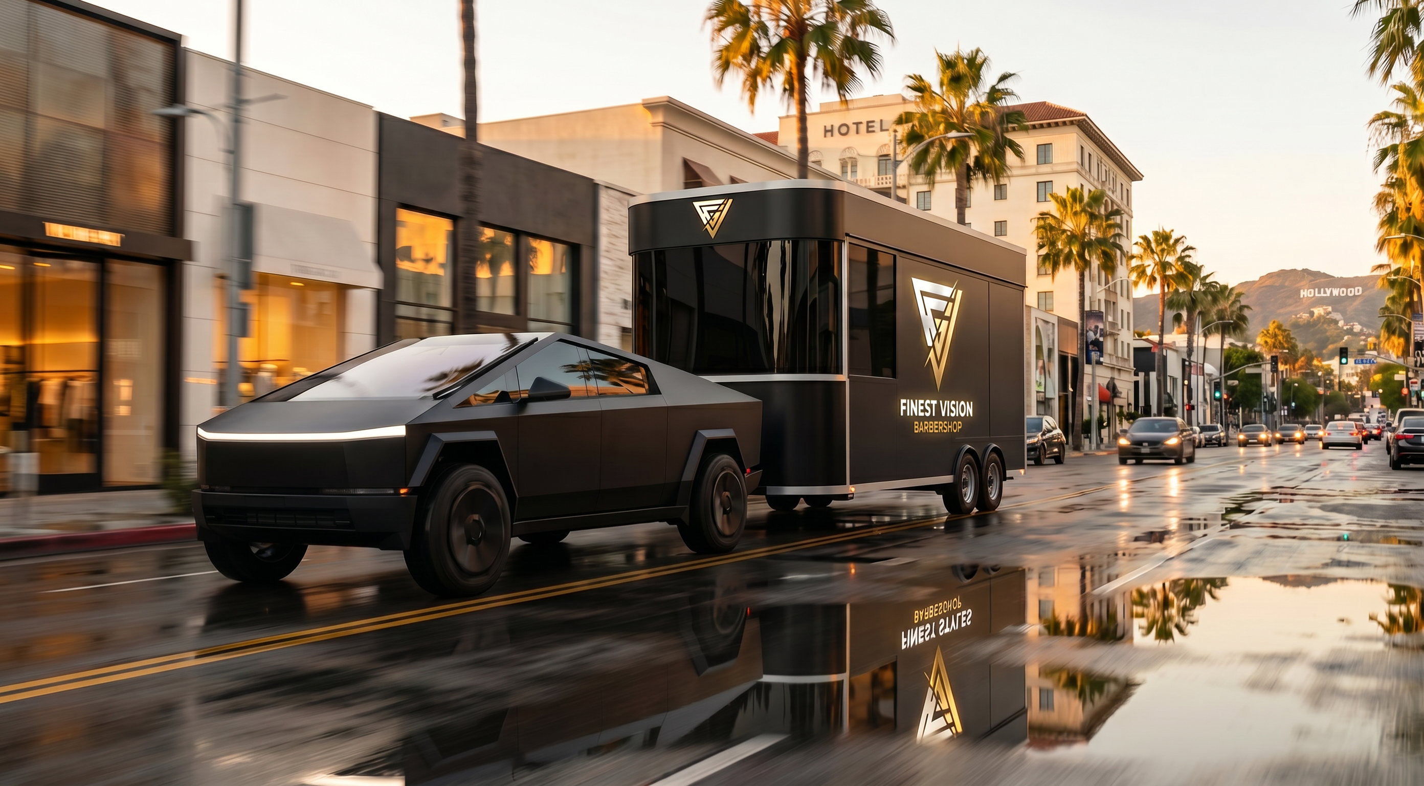Finest Vision Barbershop — Black Cybertruck on Hollywood Blvd
